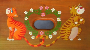 Mačka a kocúr so srdiečkom - akryl /šamlÍk/