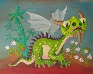 Dráčik v záhrade - akryl /stolička/